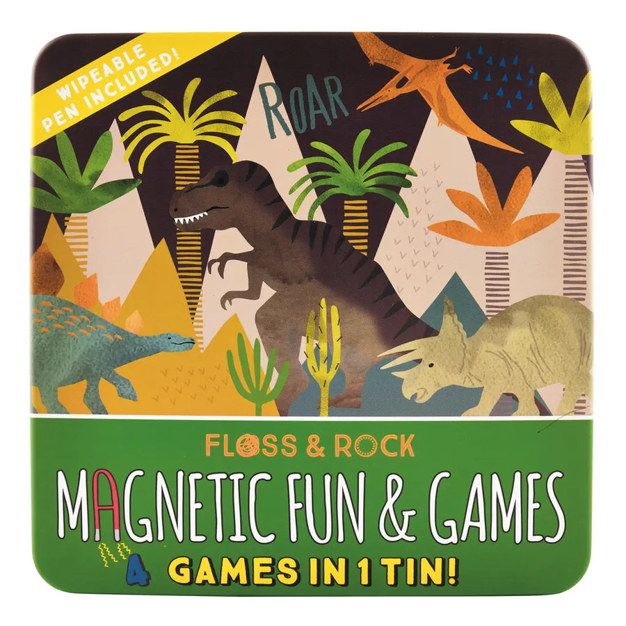 Floss & Rock Dino Magnetic Fun + Games Tin |Mockingbird Baby & Kids