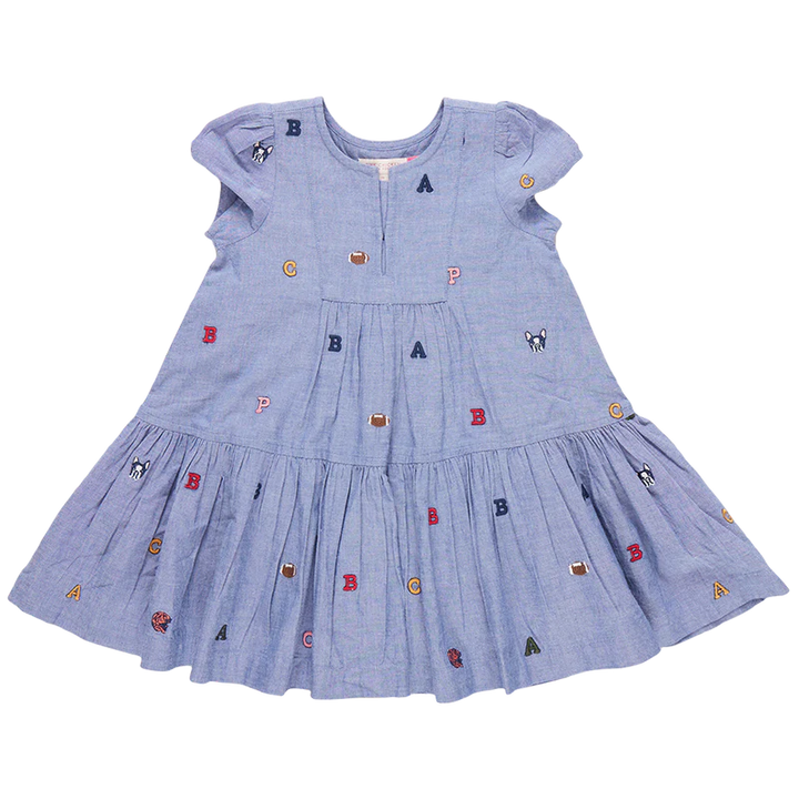 Pink Chicken Adele Dress, Varsity Embroidery |Mockingbird Baby & Kids