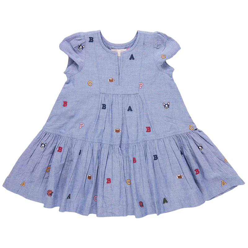 Pink Chicken Adele Dress, Varsity Embroidery |Mockingbird Baby & Kids