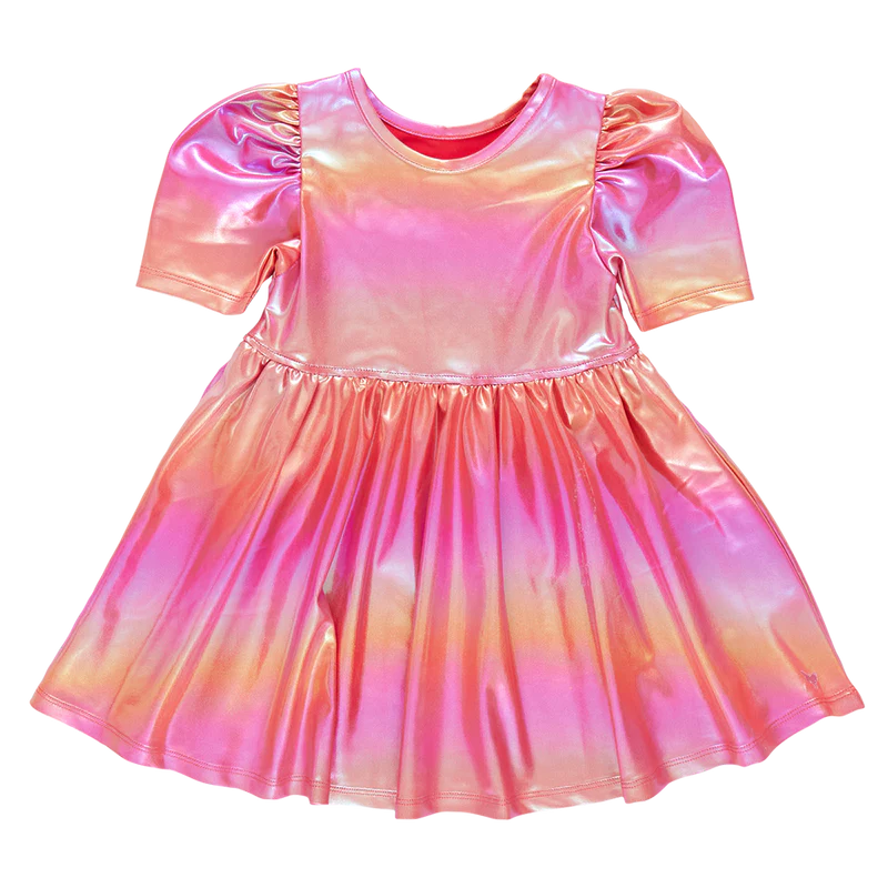 Pink Chicken Lame Laurie Dress, Rainbow Pink Lame |Mockingbird Baby & Kids