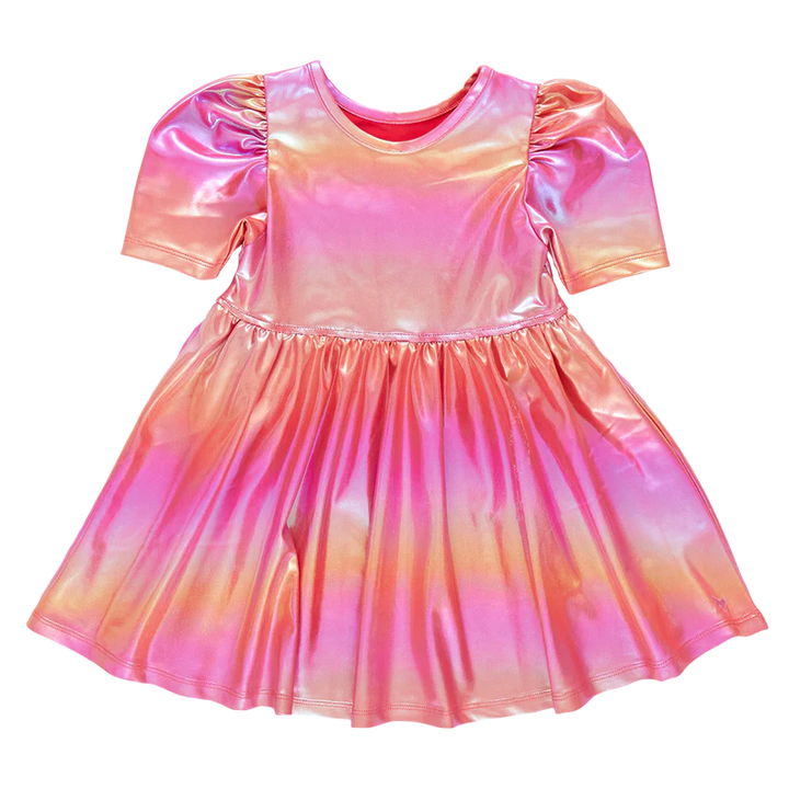 Pink Chicken Lame Laurie Dress, Rainbow Pink Lame |Mockingbird Baby & Kids