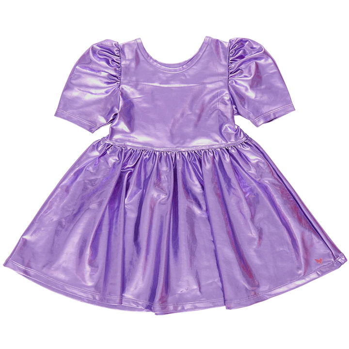 Pink Chicken Lame Laurie Dress, Purple Sparkle |Mockingbird Baby & Kids