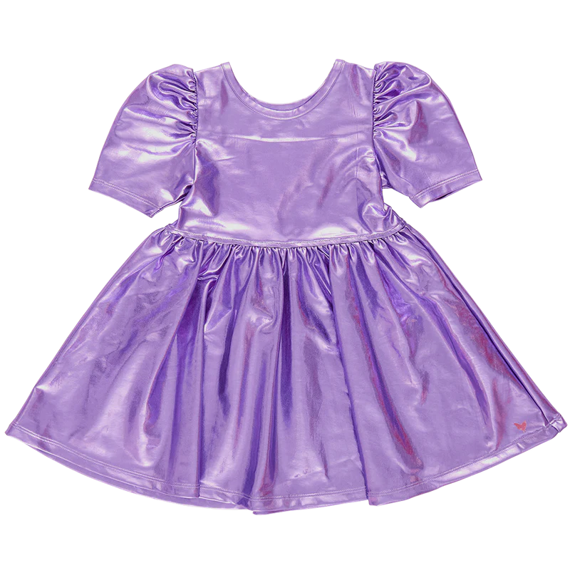 Pink Chicken Lame Laurie Dress, Purple Sparkle |Mockingbird Baby & Kids