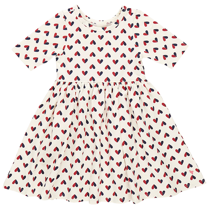 Pink Chicken Organic Steph Dress, Mini Half Hearts |Mockingbird Baby & Kids