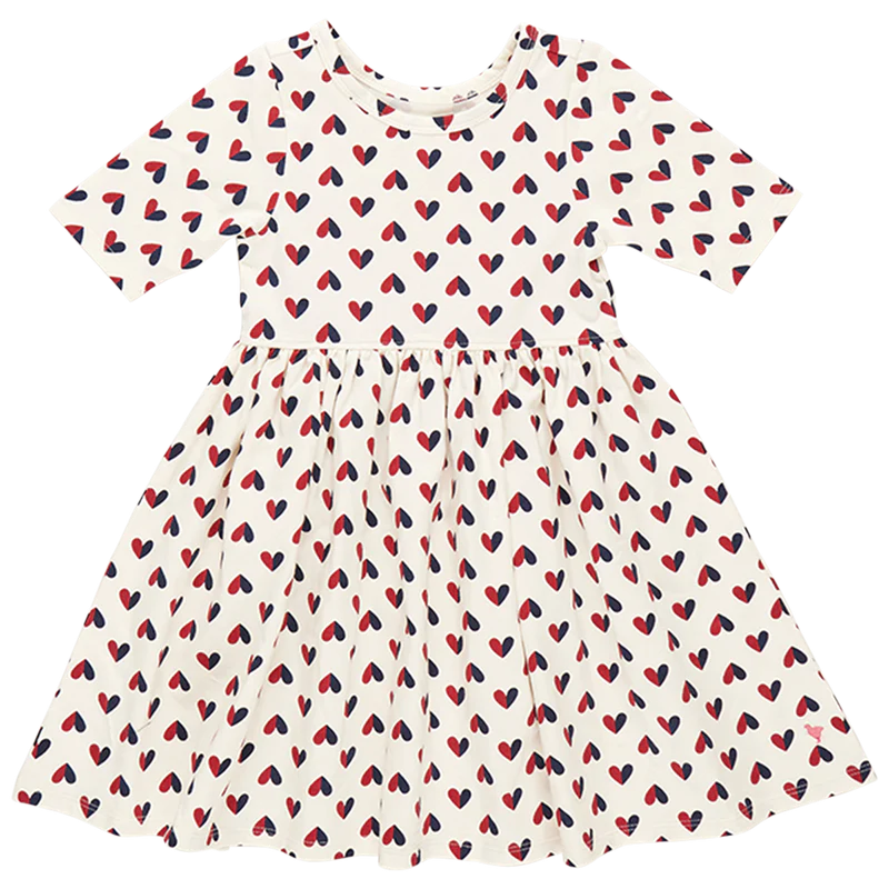 Pink Chicken Organic Steph Dress, Mini Half Hearts |Mockingbird Baby & Kids