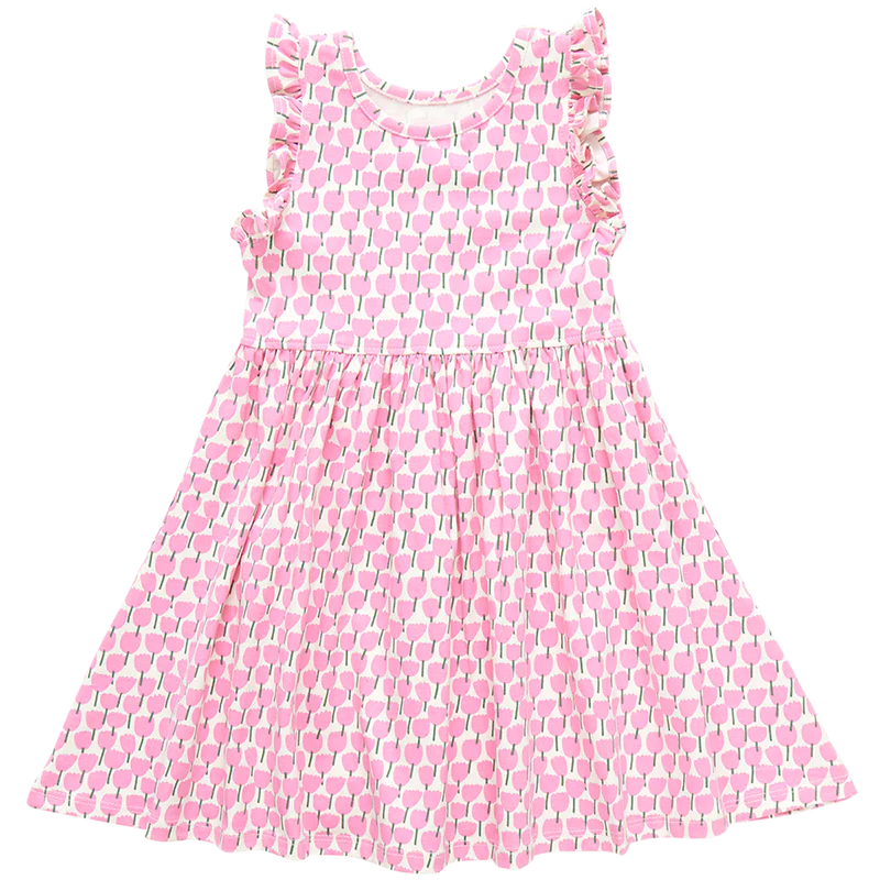 Organic Kelsey Dress, Pink Tulips