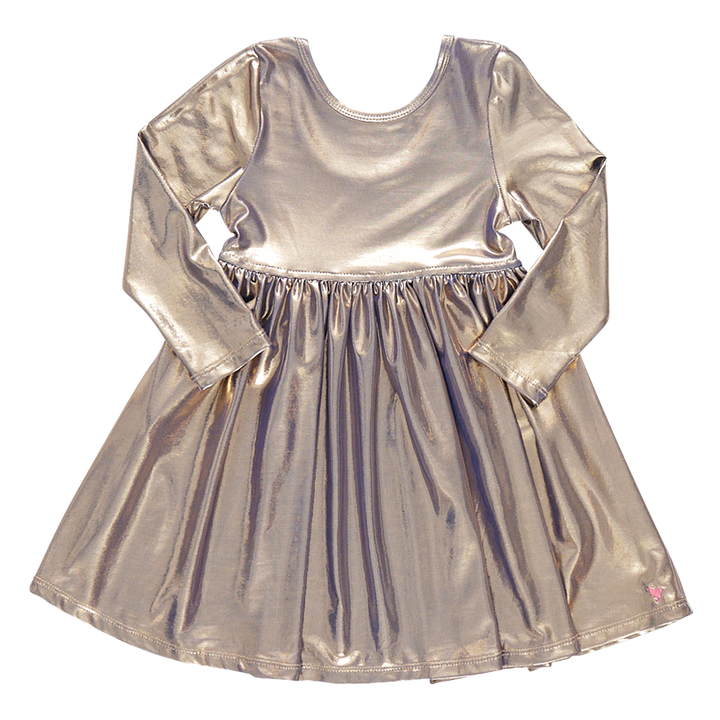 Pink Chicken Lame Steph Dress, Blue/Gold Lame |Mockingbird Baby & Kids