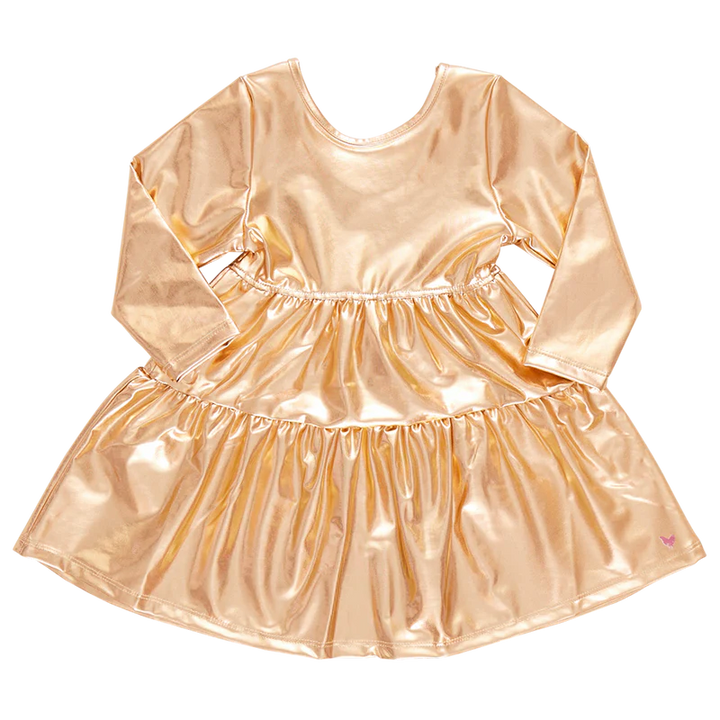 Pink Chicken Gold Lame Polly Dress |Mockingbird Baby & Kids