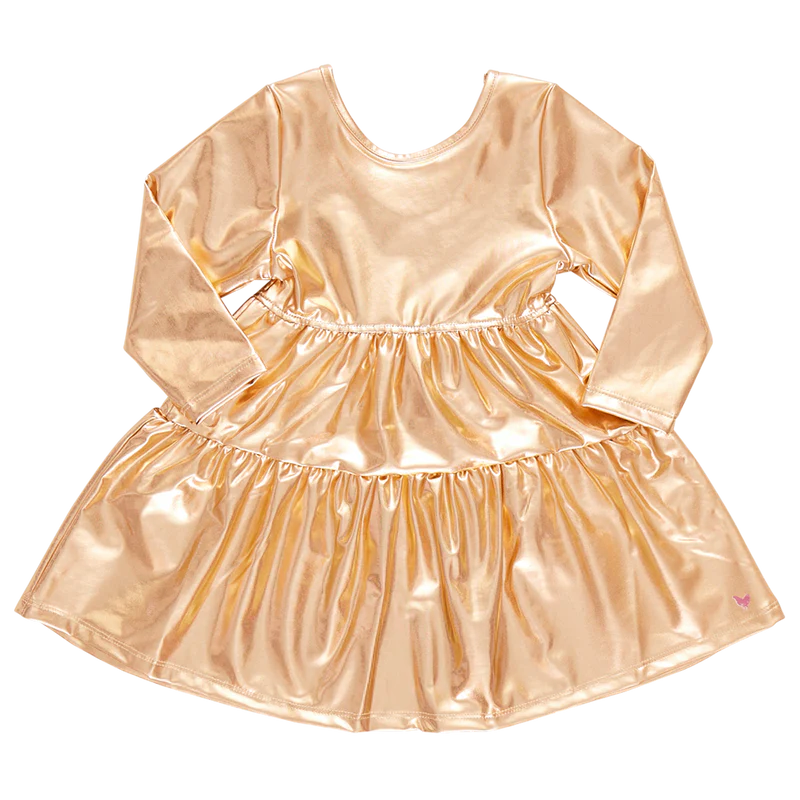 Pink Chicken Gold Lame Polly Dress |Mockingbird Baby & Kids