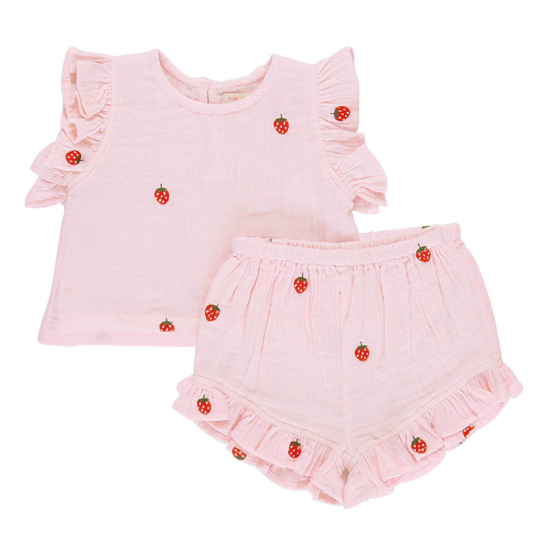 Roey 2-Piece Set, Strawberry Embroidery