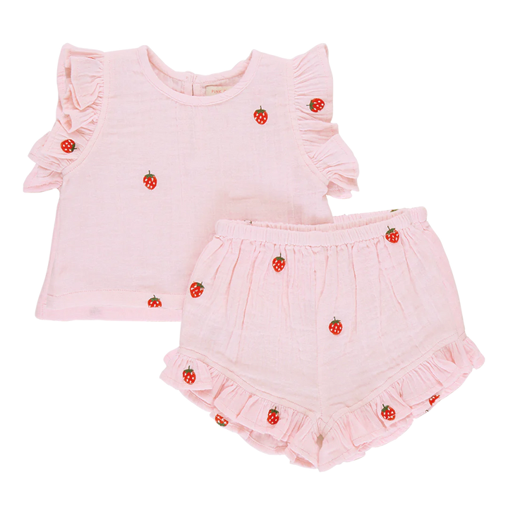 Roey 2-Piece Set, Strawberry Embroidery