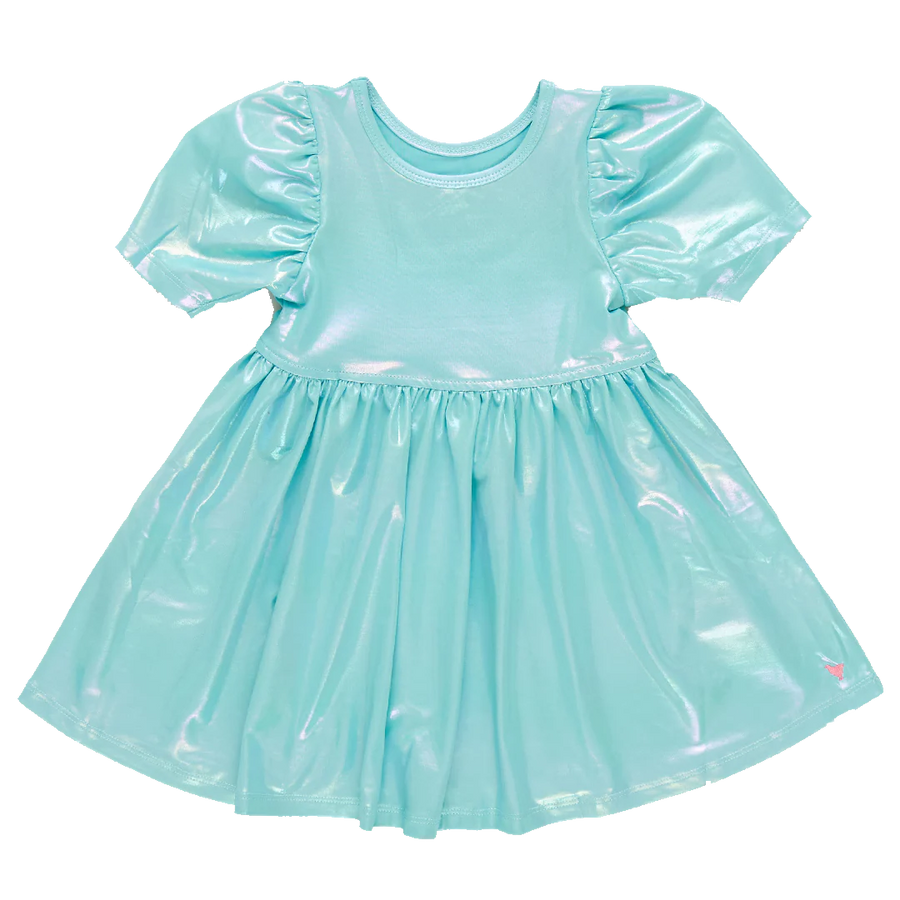 Pink Chicken Laurie Dress, Turquoise Lame |Mockingbird Baby & Kids