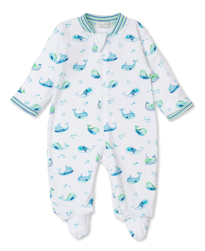 Watercolor Whales Zippered Footie