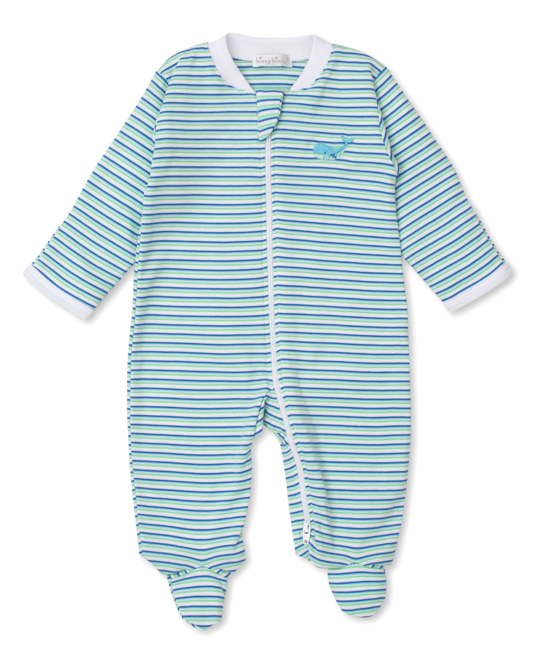 Watercolor Whales Striped Zippered Footie