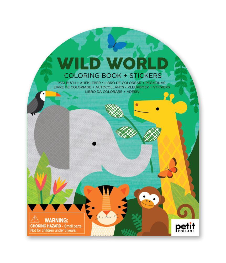 Petit Collage Wild World Coloring Book with Stickers |Mockingbird Baby & Kids