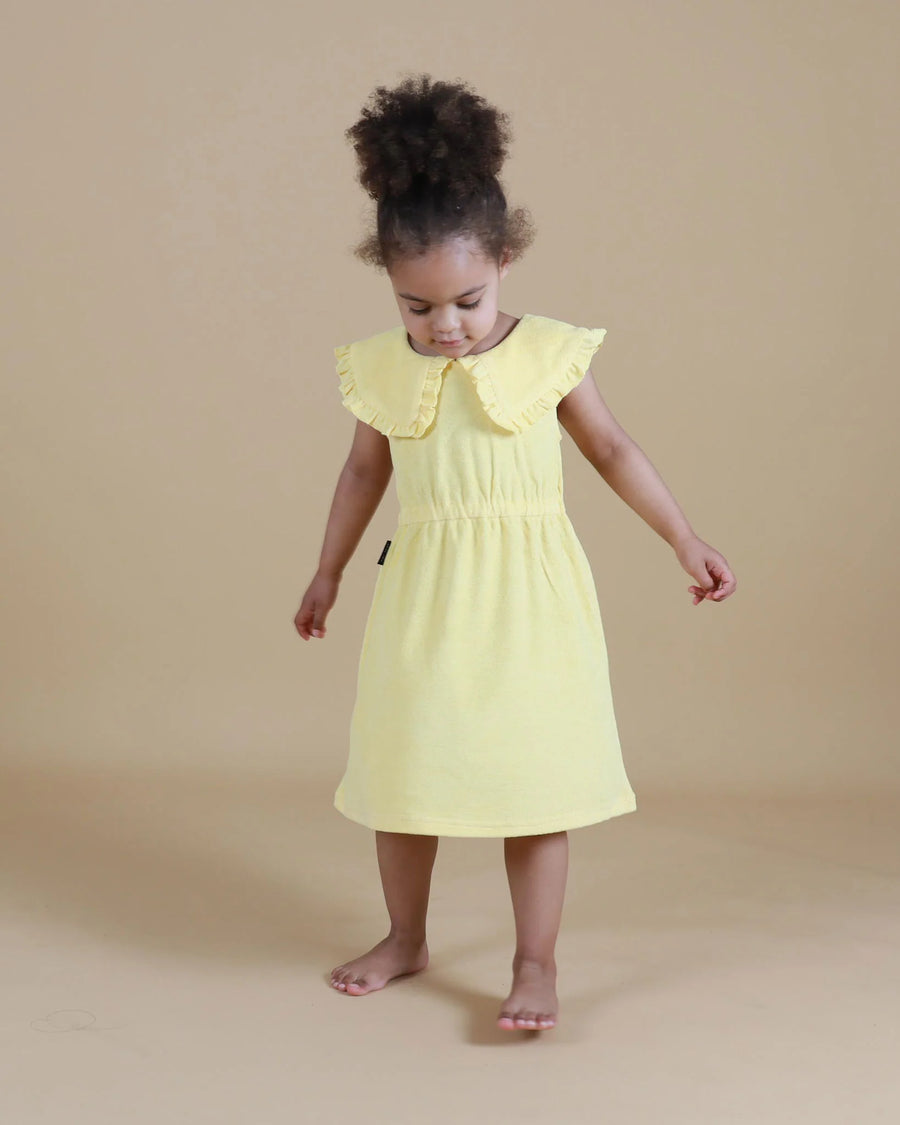 Tiny Tribe Terry Towel Collared Dress, Lemon |Mockingbird Baby & Kids