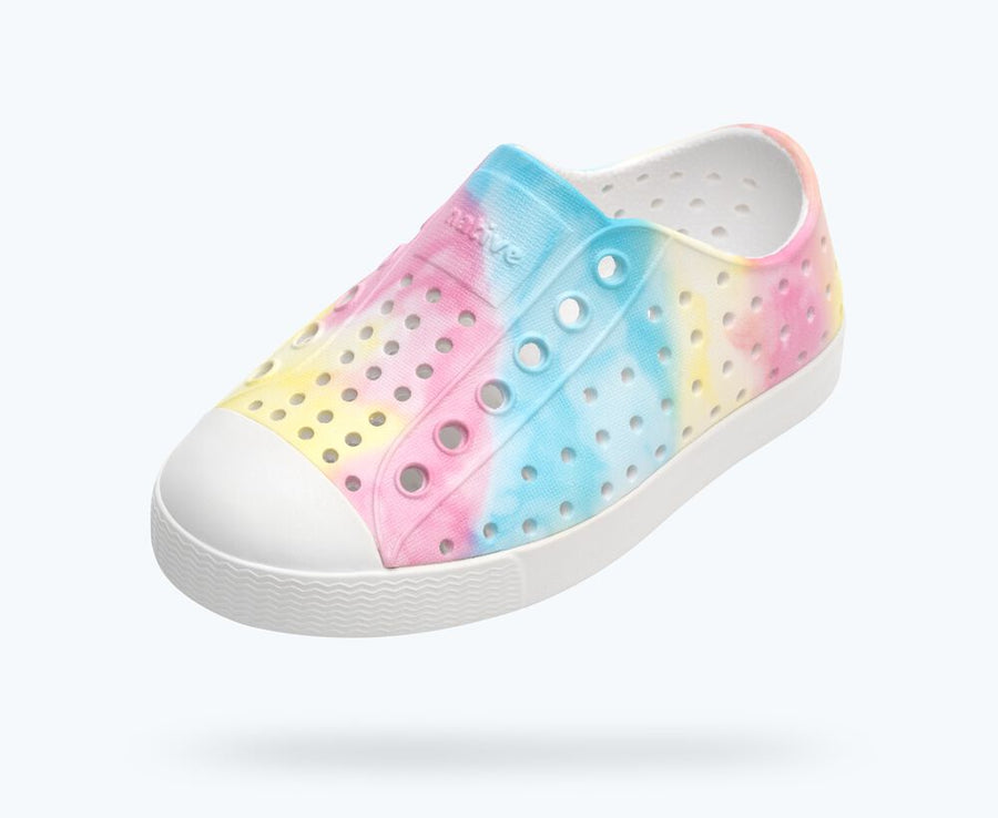 Native Shoes Jefferson Sugarlite™ Print Slip-Ons, Shell White/ Shell White/ Pastel Tie Dye |Mockingbird Baby & Kids