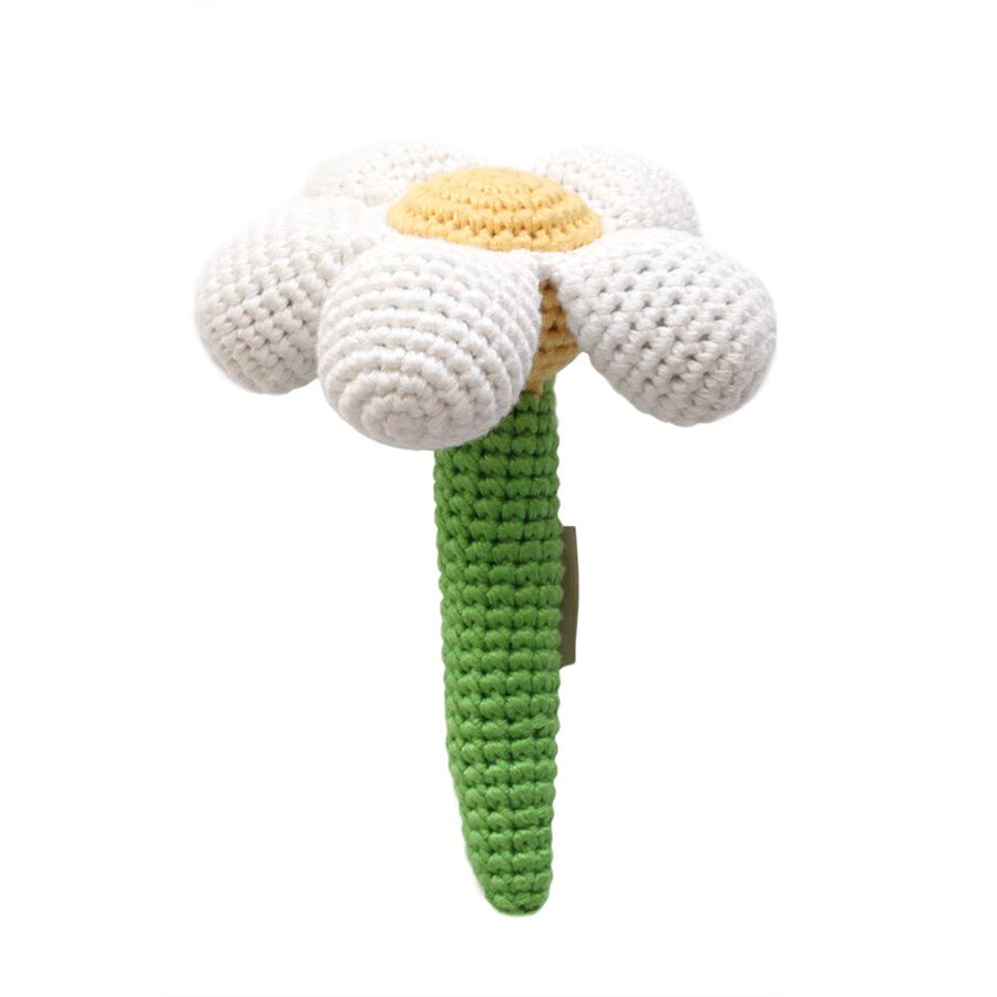 Cheengoo White Daisy Flower Stick Hand Crocheted Rattle |Mockingbird Baby & Kids