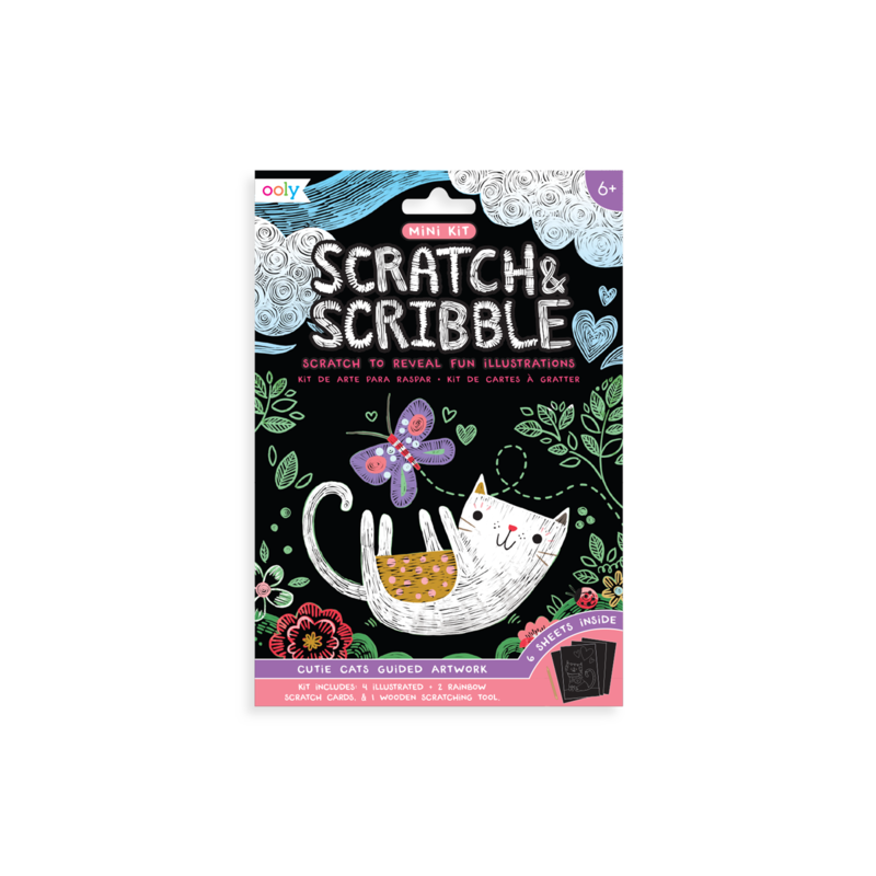 Ooly Mini Scratch & Scribble Art Kit, Cutie Cats |Mockingbird Baby & Kids