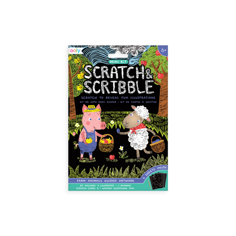 Ooly Mini Scratch & Scribble Art Kit, Farm Animals |Mockingbird Baby & Kids
