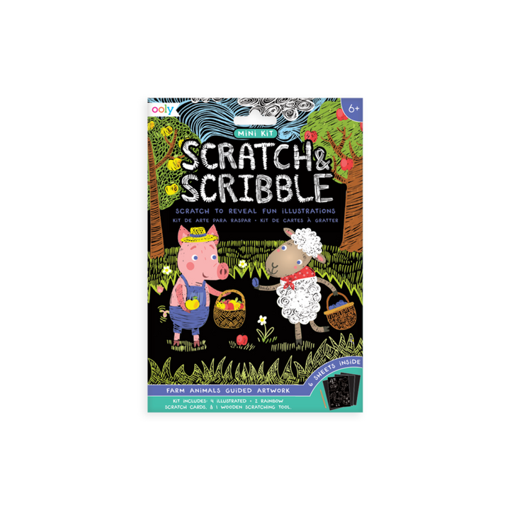 Ooly Mini Scratch & Scribble Art Kit, Farm Animals |Mockingbird Baby & Kids