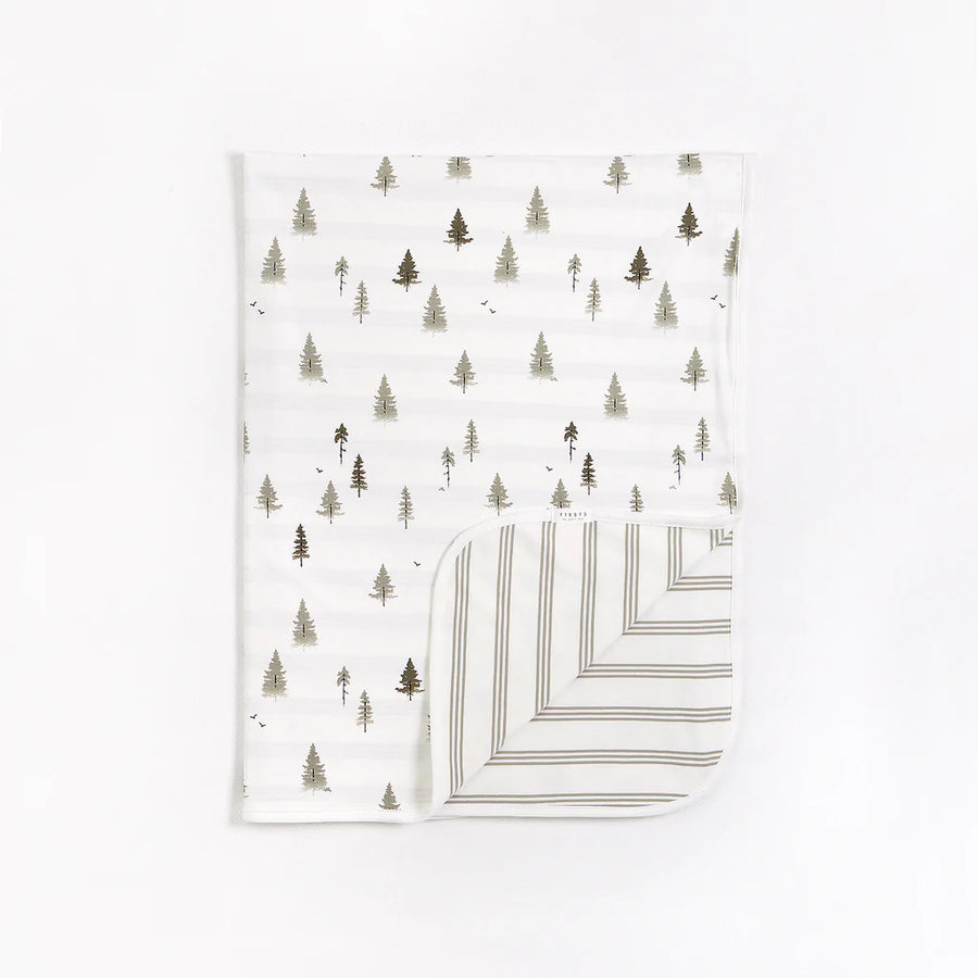 Petit Lem Reversible Conifer & Stripe Jersey Blanket |Mockingbird Baby & Kids