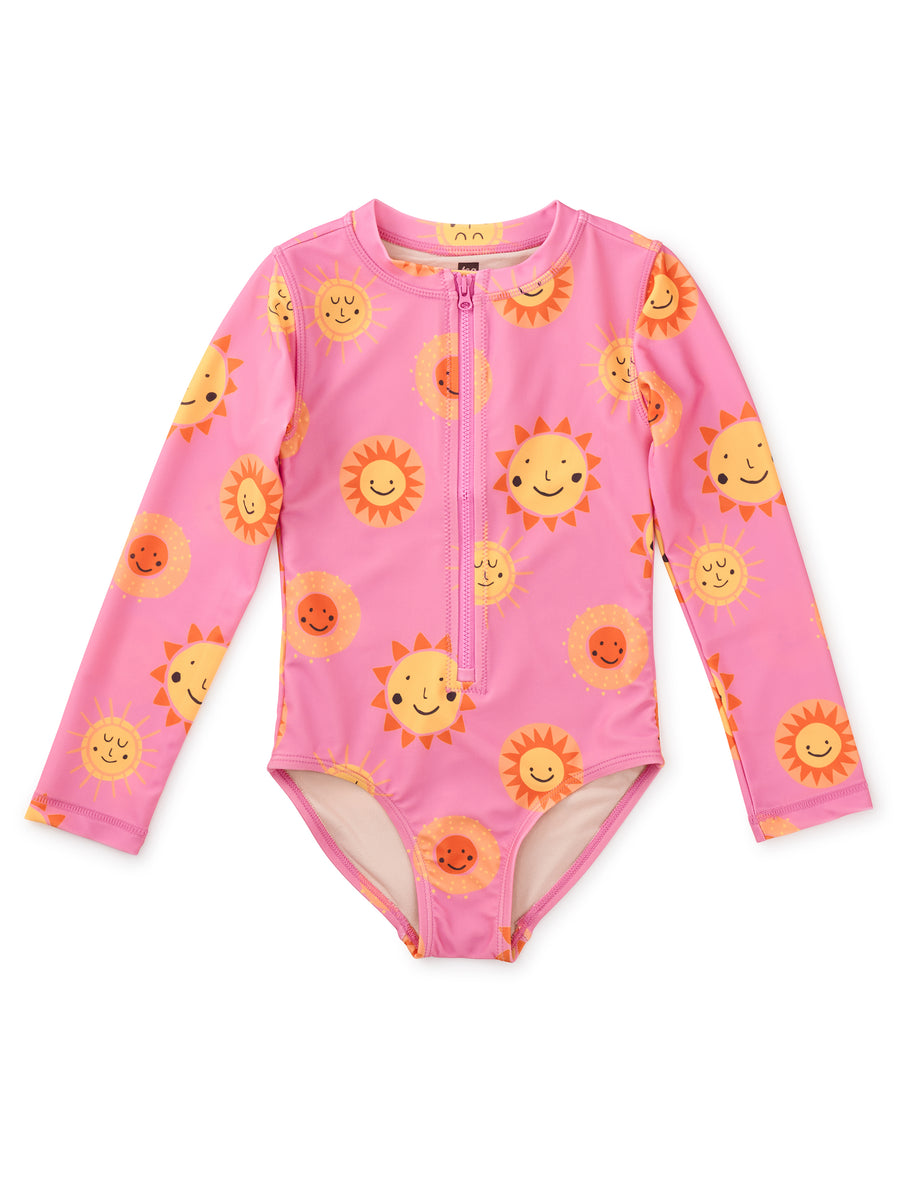 Tea Collection Long Sleeve Rash Guard One-Piece Swimsuit, Sun's Out Fun's Out |Mockingbird Baby & Kids