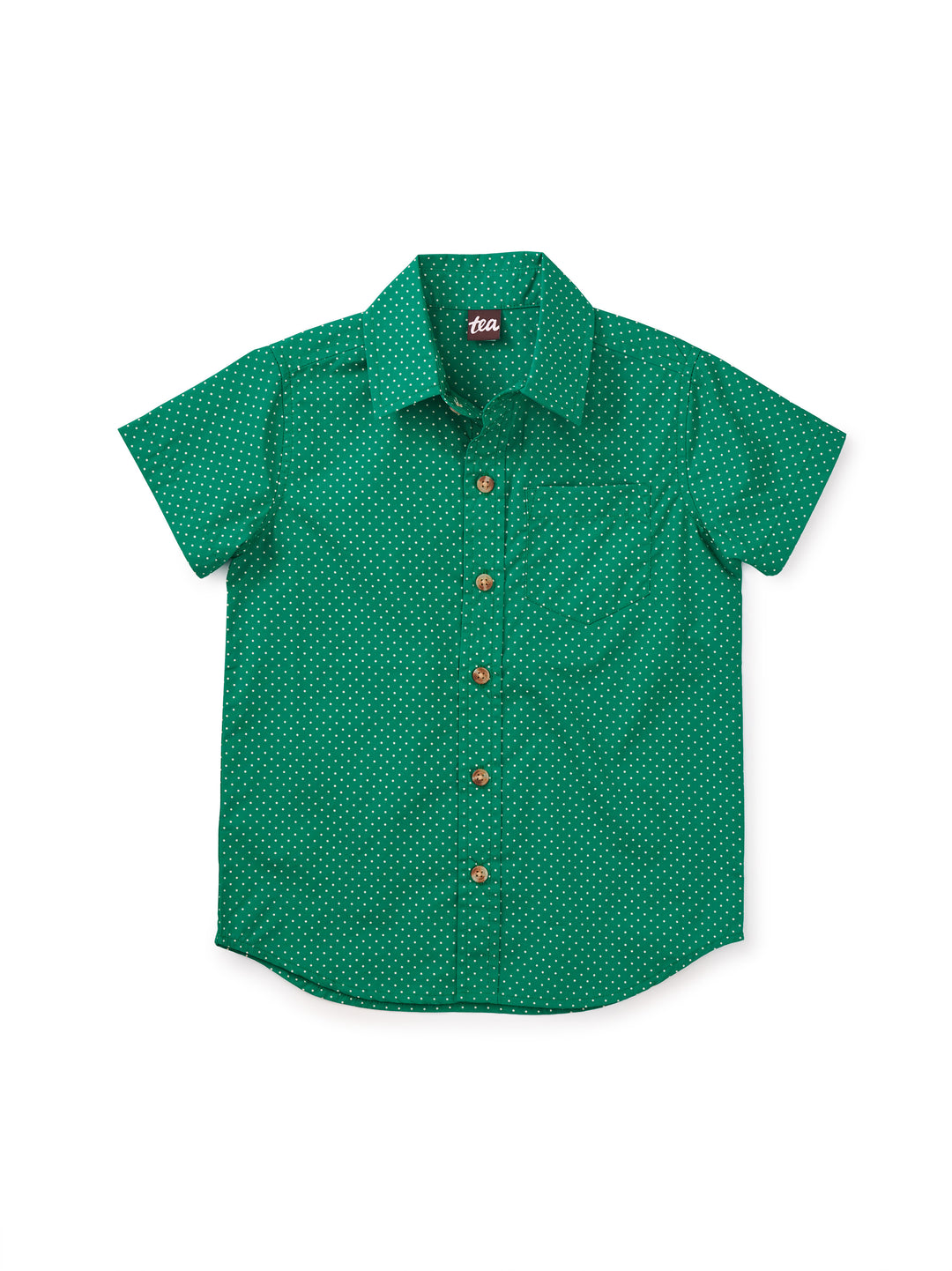 Tea Collection Button Up Woven Shirt, Polka Dots in Green |Mockingbird Baby & Kids