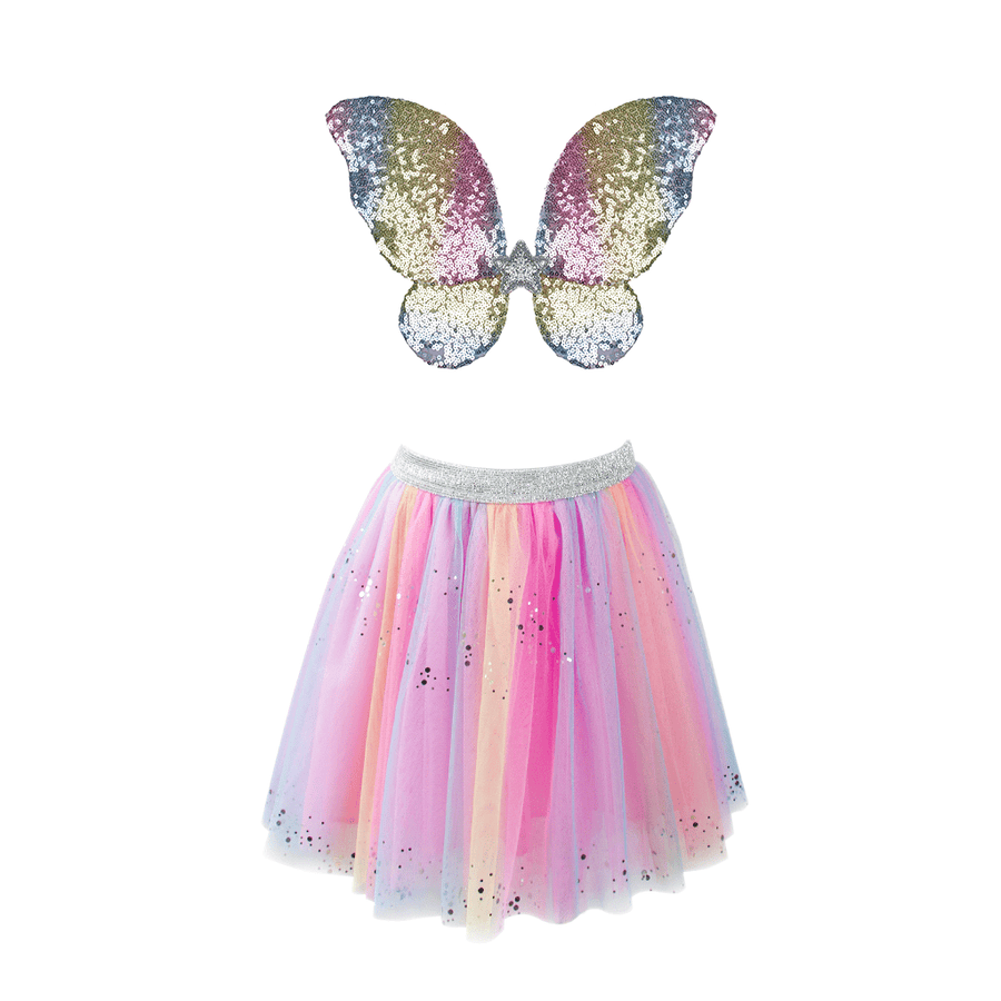 Great Pretenders Rainbow Sequins Skirt, Wings, and Wand, Ages 4-6 |Mockingbird Baby & Kids Boutique