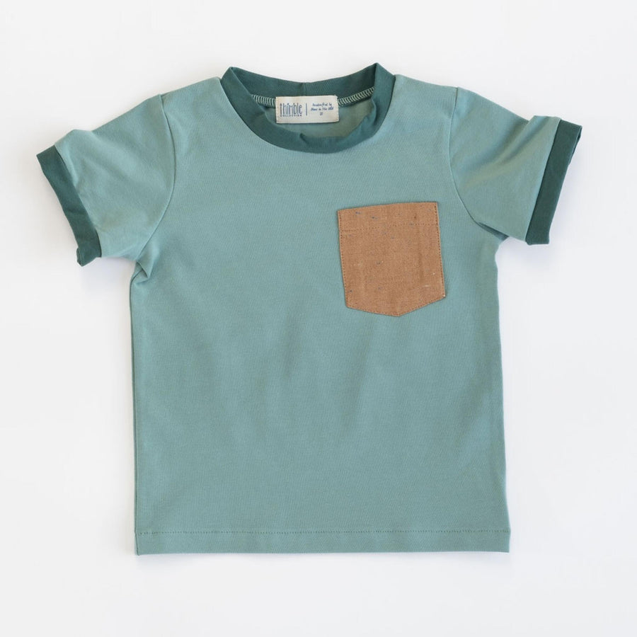 Thimble Collection Ringer Pocket Tee in Pond |Mockingbird Baby & Kids