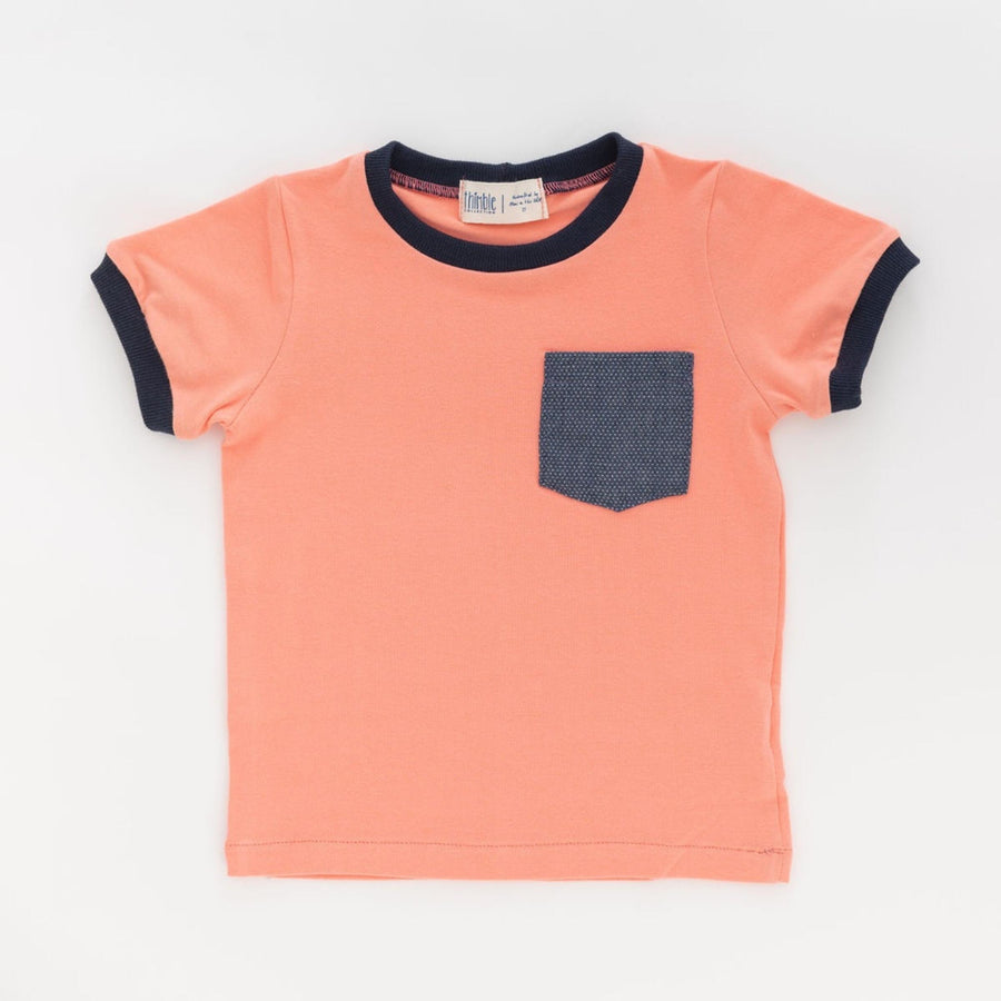 Thimble Collection Ringer Pocket Tee in Vibrant Peach |Mockingbird Baby & Kids