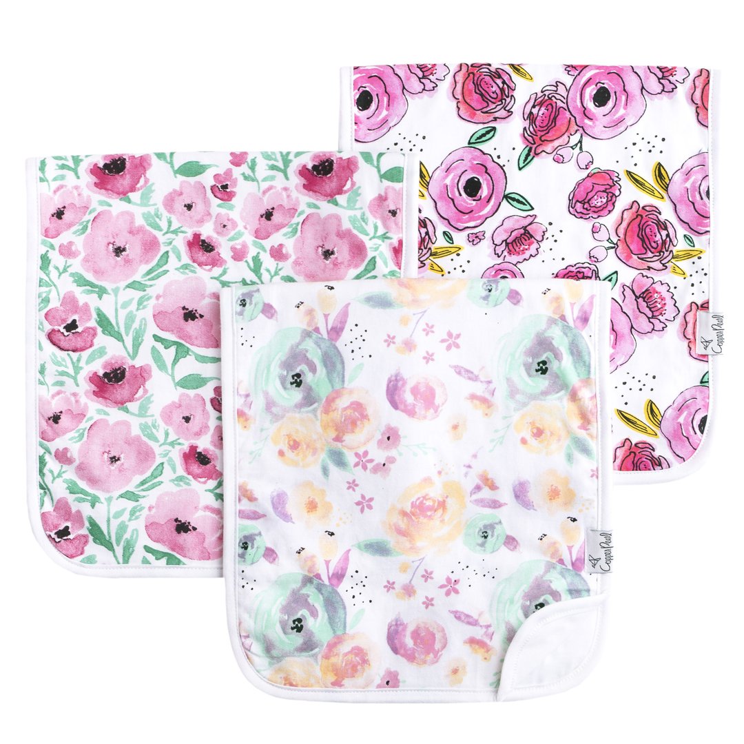 Copper Pearl Bloom Burp Cloth Set (3-Pack) |Mockingbird Baby & Kids