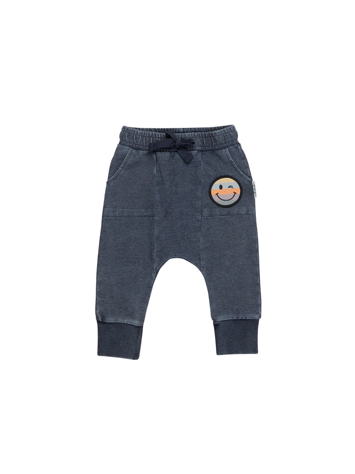 Huxbaby Rainbow Smiley Pocket Drop Crotch Pant, Denim |Mockingbird Baby & Kids
