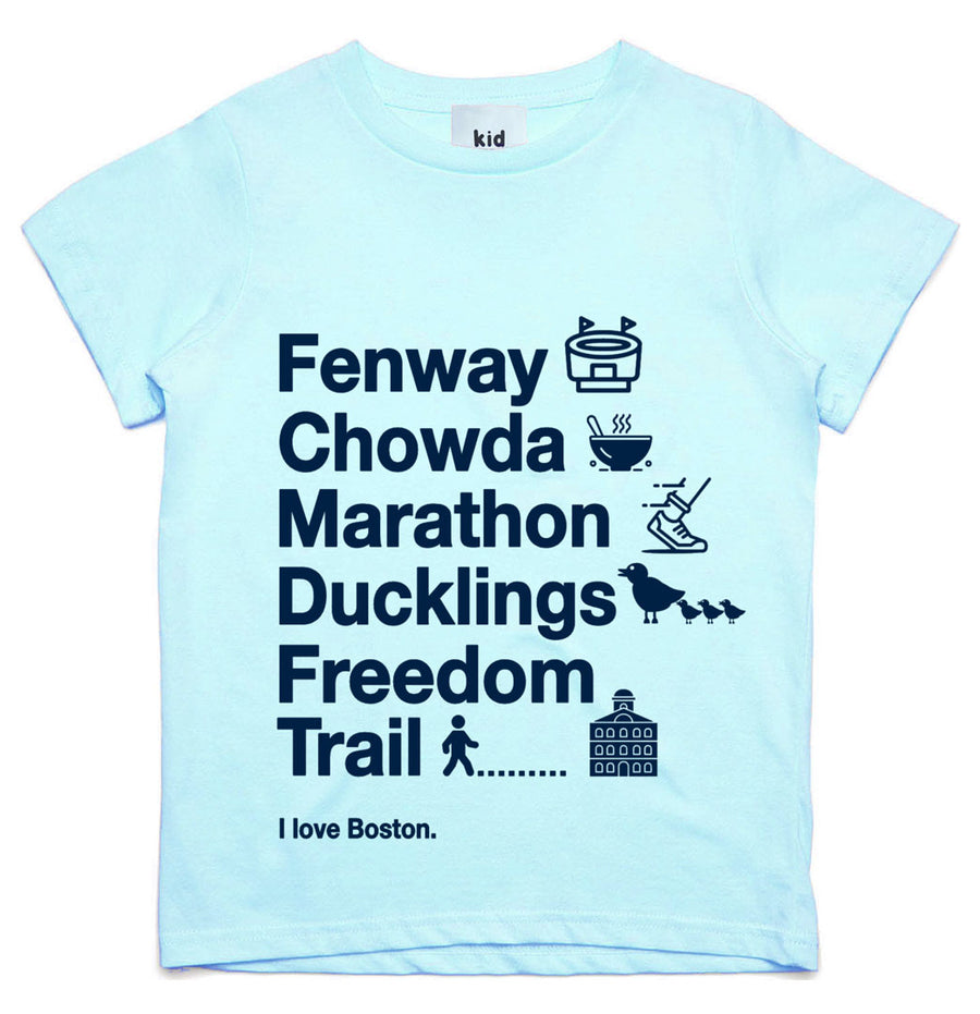 Kid Crush I Love Boston Onesie & T-Shirt, Ice Blue with Navy Print |Mockingbird Baby & Kids