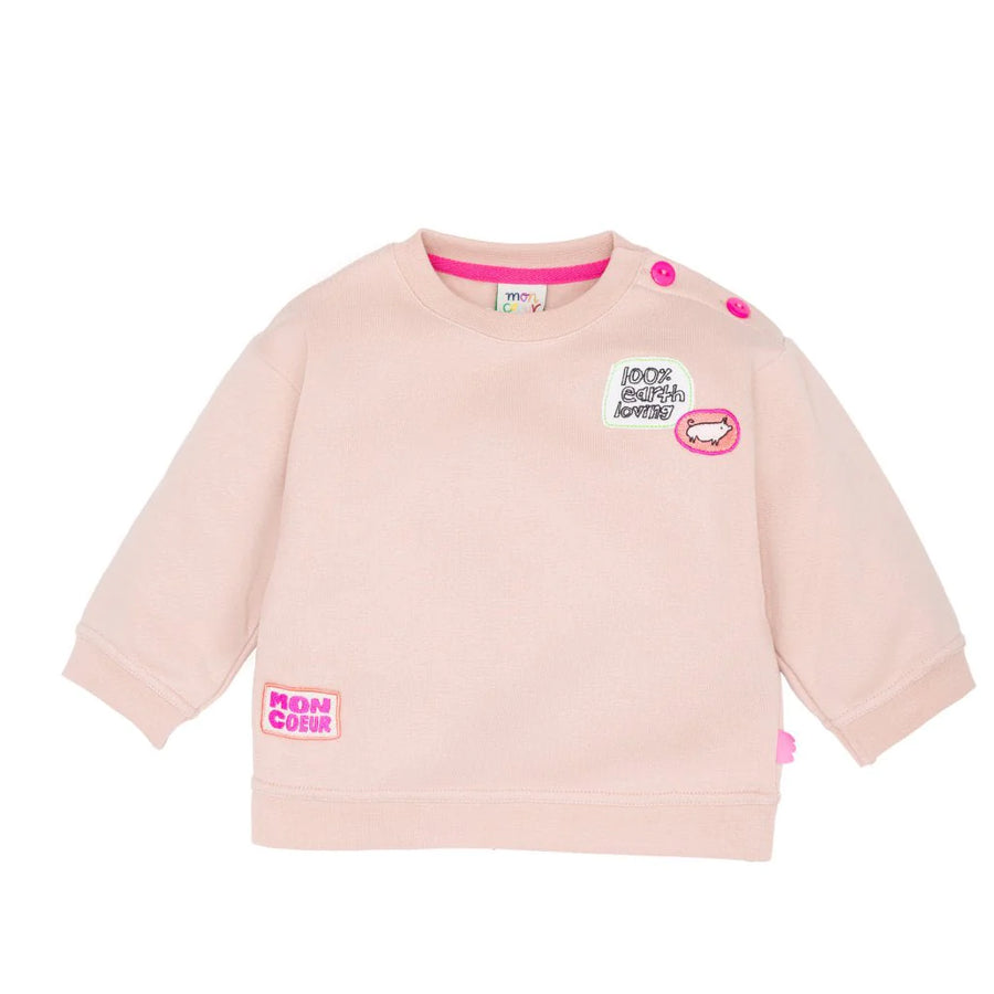 Mon Coeur Patches Summer Sweatshirt, Chalk Pink |Mockingbird Baby & Kids