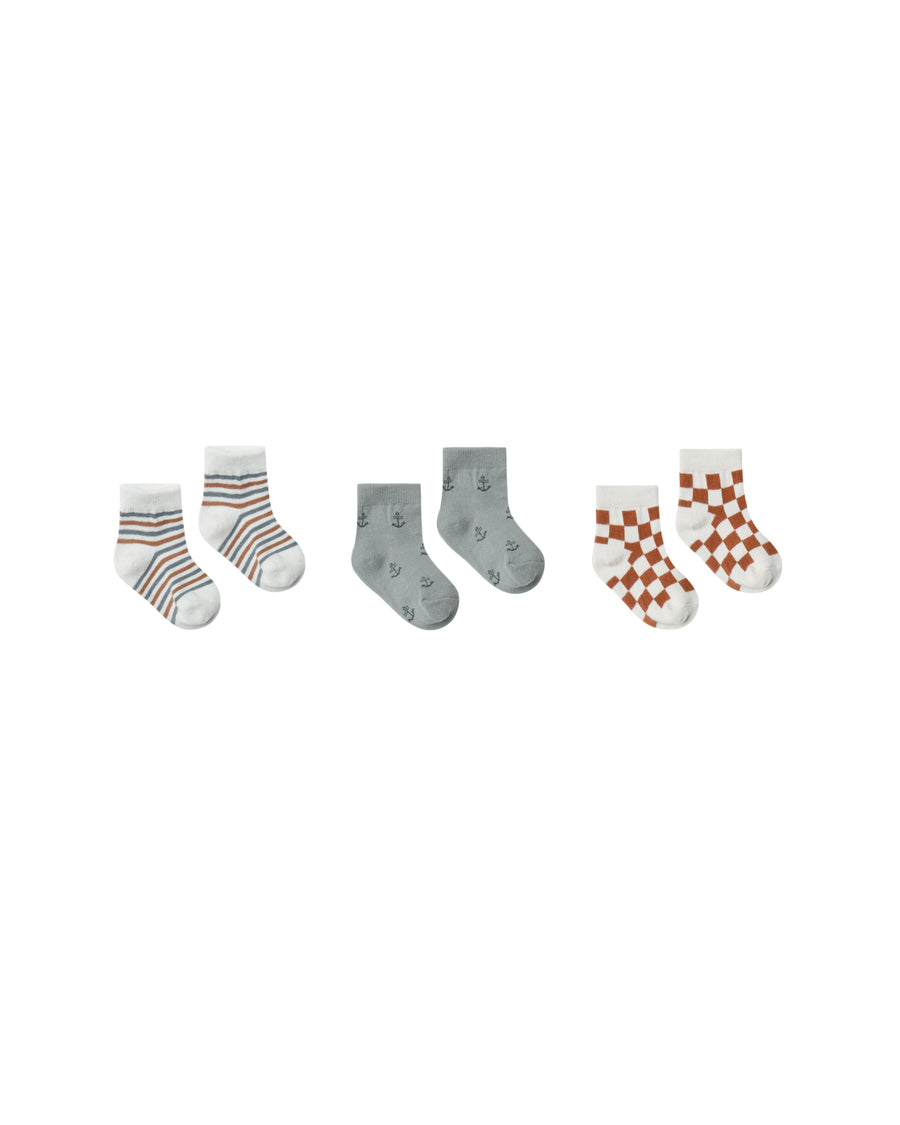 Rylee + Cru Printed Socks Set - Check, Geo Stripe |Mockingbird Baby & Kids