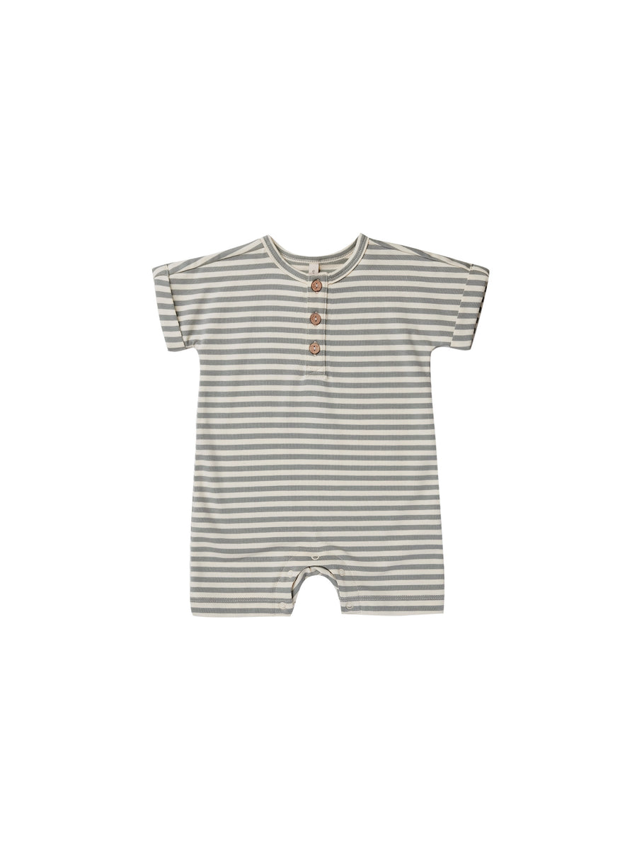 Quincy Mae Short Sleeve One-Piece, Sea Green Stripe |Mockingbird Baby & Kids Boutique