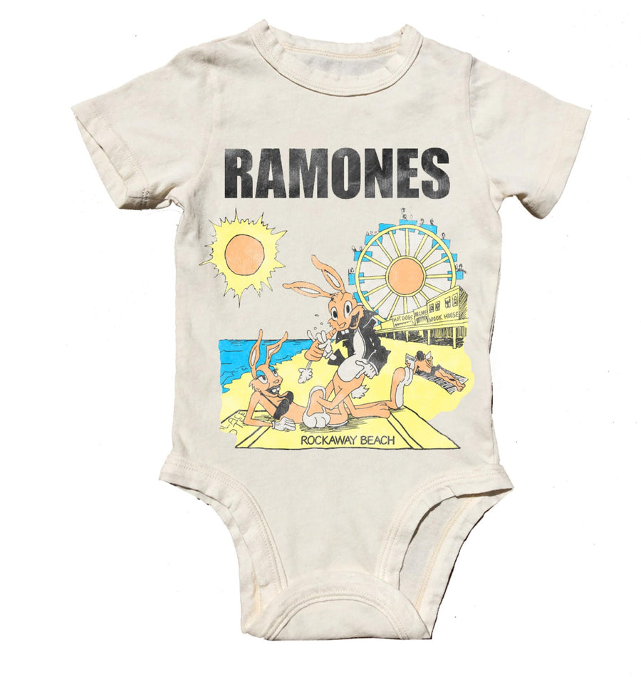 Rowdy Sprout Ramones Short Sleeve Onesie, Dirty White |Mockingbird Baby & Kids