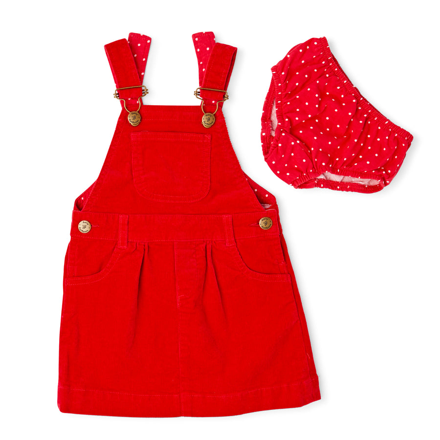 Dotty Dungarees Red Corduroy Overall Dress |Mockingbird Baby & Kids