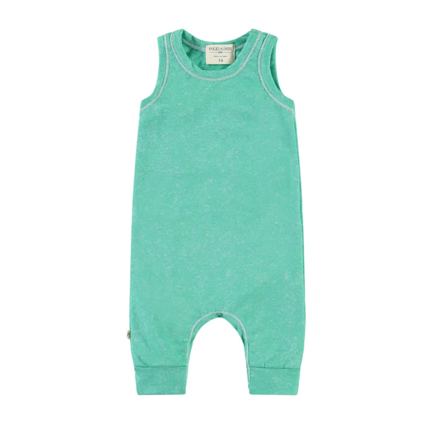 Paige Lauren Baby Ultra Light French Terry Burn Out Tank Romper, Green |Mockingbird Baby & Kids