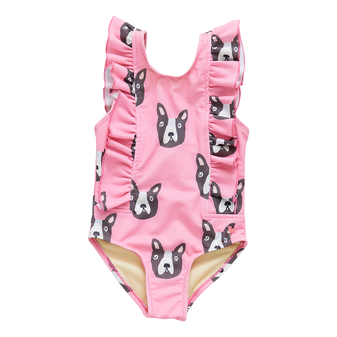 Pink Chicken Katniss Swimsuit, Pink Boston Terrier |Mockingbird Baby & Kids