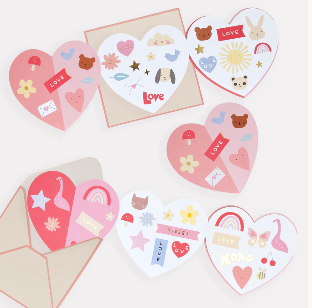 Meri Meri Heart Concertina Valentine Card & Sticker Set - Set of 12 |Mockingbird Baby & Kids