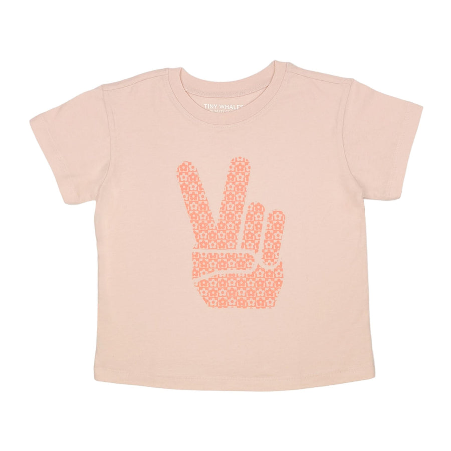 Tiny Whales Peace Out Super Tee, Faded Pink |Mockingbird Baby & Kids