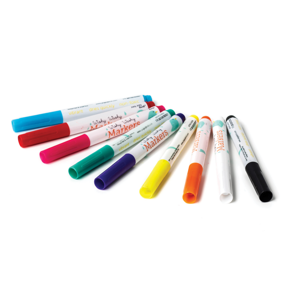Jaq Jaq Bird Wishy Washy Markers, Set of 9 |Mockingbird Baby & Kids