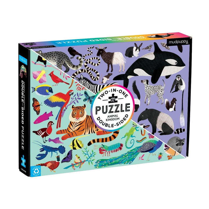 Mudpuppy Animal Kingdom Double-Sided Puzzle, 100 Pieces