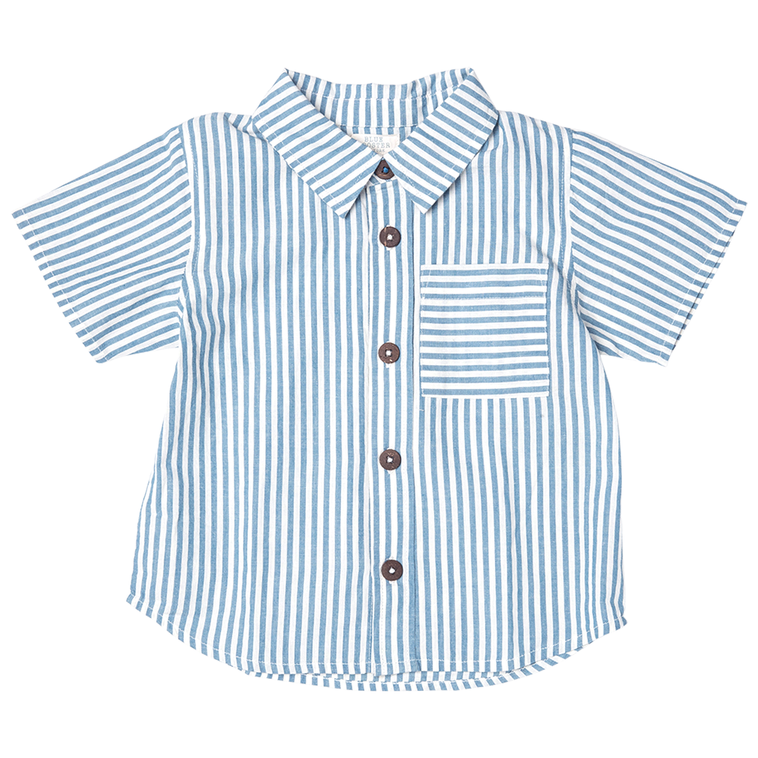 Pink Chicken Jack Shirt, Blue Skinny Stripe |Mockingbird Baby & Kids