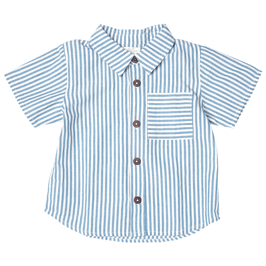 Pink Chicken Jack Shirt, Blue Skinny Stripe |Mockingbird Baby & Kids
