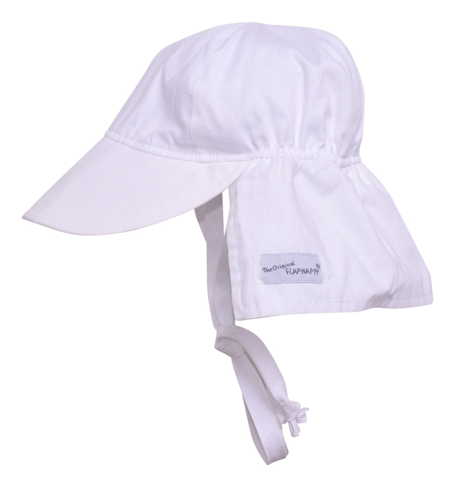 Flap Happy UPF 50+Original Flap Hat with Ties | White |Mockingbird Baby & Kids