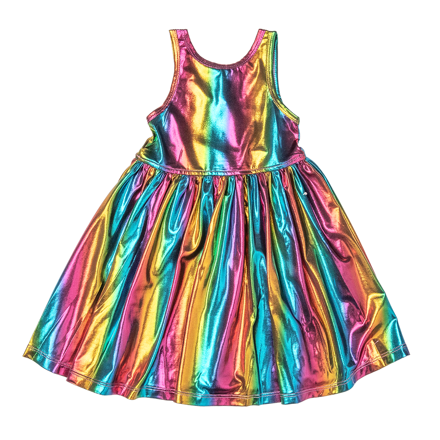 Pink Chicken Liza Lame Dress, Dark Rainbow |Mockingbird Baby & Kids