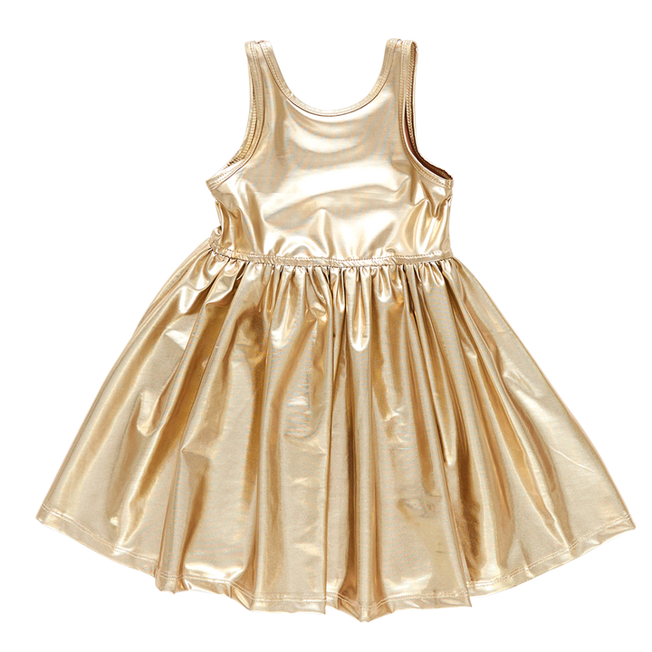 Pink Chicken Liza Lame Dress, Gold |Mockingbird Baby & Kids